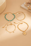 Gold 4pcs Pendant Turquoise Bead Bracelet Set