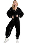 Black Exposed Seam Oversized Drop Waist Jumpsuit