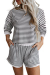 Black Stripe Textured 3/4 Sleeve Top and Shorts Set