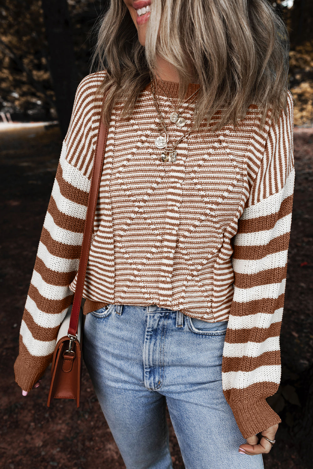 Red Stripe Twisted Knitted Drop Shoulder Sweater