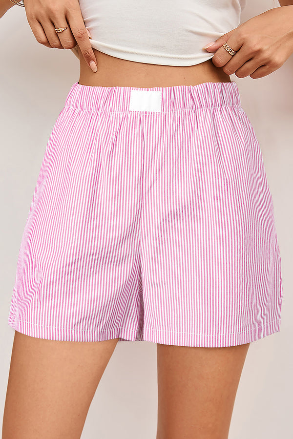 Pink Striped Elastic Waist Pocket Shorts