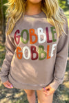 Dark Khaki GOBBLE Letter Graphic Thanksgiving Sweatshirt