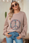 Goat Floral Peace Symbol Drop Shoulder Sweatshirt