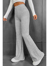 Gray Solid Color High Waist Ribbed Flare Pants