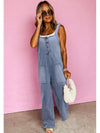 Wide Strap Denim Overalls with Pockets