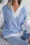 Sky Blue Hollow Out V Neck Knit Vest