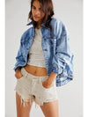 Blue Stripe Washed Oversized Pocketed Denim Jacket