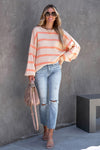 Orange Striped Print Drop Shoulder Pullover Sweatshirt