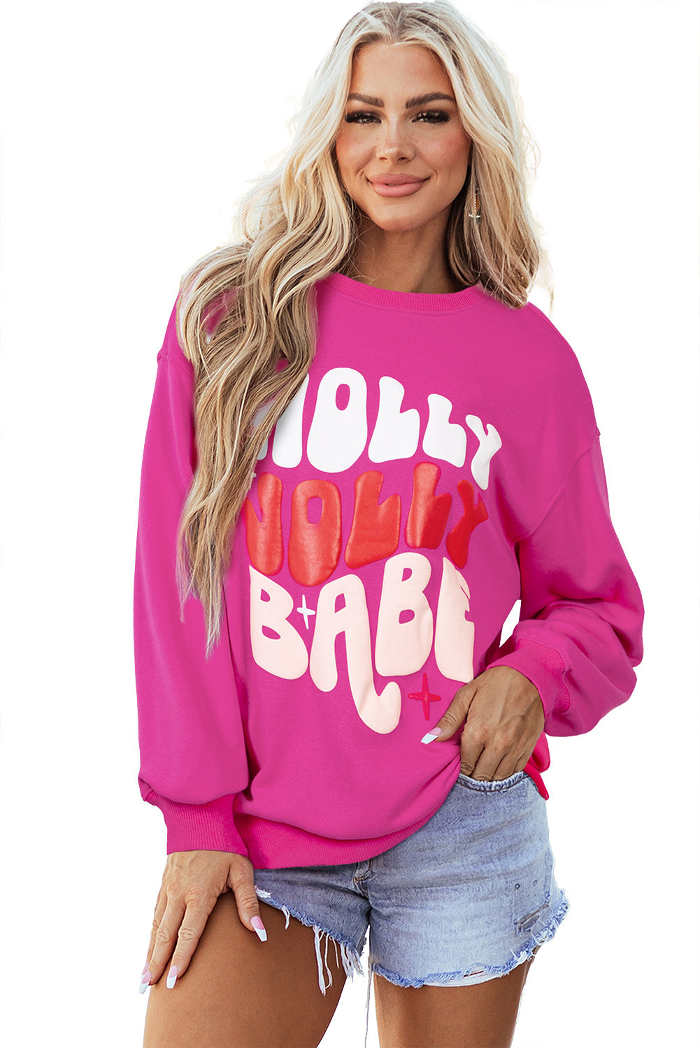 Rose Red Holly Jolly Babe Christmas Oversized Sweatshirt