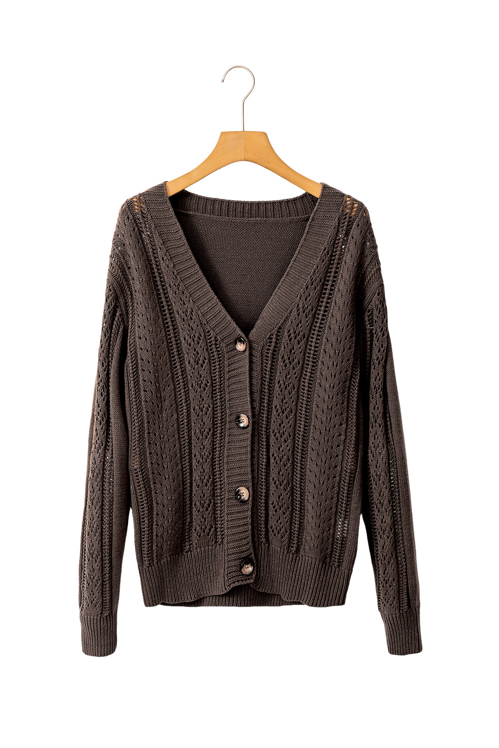 Beige Hollow Knit Drop Shoulder Cardigan