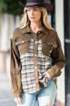 Sky Blue Plaid Patchwork Pockets Denim Jacket