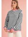 Bright Green Striped Contrast Trim Long Sleeve Top