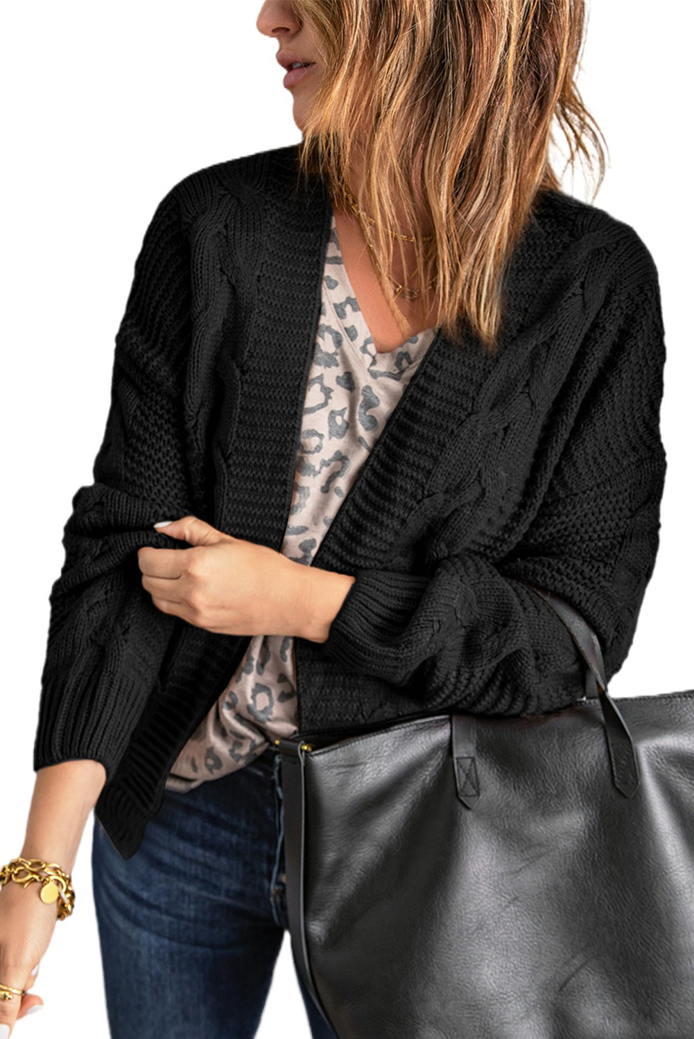 Black Chunky Wide Long Sleeve Knit Cardigan