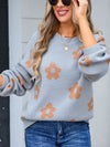 Angel Wings Flower Round Neck Dropped Shoulder Sweater - Cocoa Yacht Club