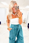 Lapis Mineral Wash Knot High Waist Raw Hem Pants