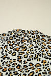 Khaki Leopard Print Long Sleeve Striped V Neck Top