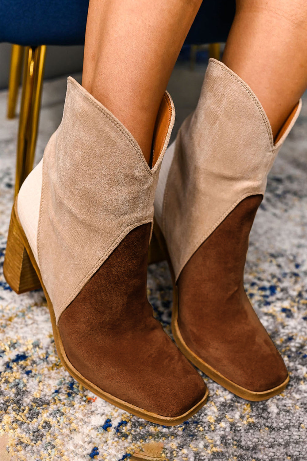 Carbon Grey Colorblock Suede Heeled Ankle Booties