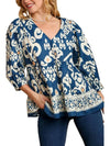 Blue Print 3/4 Sleeve Flowy Blouse