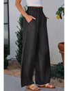 Black Side Pockets Frilled Smocked High Waist Wide Leg Jeans