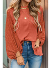 Swiss Dot Mock Neck Balloon Sleeve Blouse