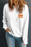 White Cute Halloween Ghost Bow Embroidered Graphic Sweatshirt