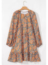 Ruffle Hem Printed Long Sleeve Dress