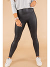 Black Piping Trim Sleek Leather High Waist Leggings