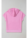 Bonbon Half Zipper Kangaroo Pocket Short Sleeve Hoodie