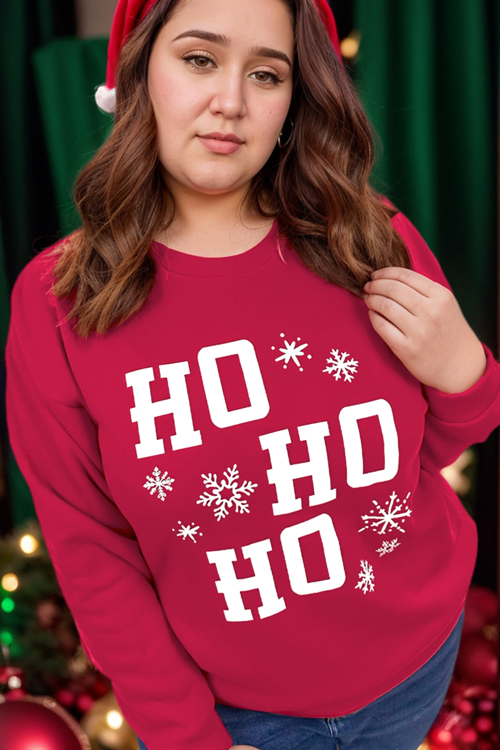 Fiery Red Christmas Ho Ho Ho Plus Size Sweatshirt