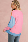 Sky Blue Colorblock Drop Shoulder Sweatshirt