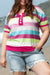 Rose Stripe Colorblock Plus Size Knit Henley Top