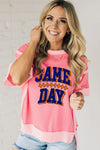 Peach Blossom GAME DAY Printed Raw Hem T Shirt