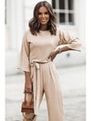 Apricot Boat Neck Knot Wide Leg Jumpsuit