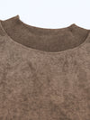 Brown Plain Drop Shoulder Crew Neck Pullover Sweatshirt