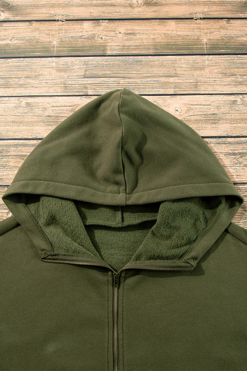 Smoke Green Half Zipper Kangaroo Pockets Drop Shoulder Hoodie