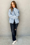 Myosotis Elastic Hem Collared Zip Up Denim Jacket