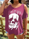 Plus Size Skeleton Graphic Round Neck Cold Shoulder T-Shirt - Cocoa Yacht Club