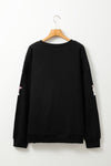 Black Sequin Cute Bow Ghost Graphic Crew Neck Halloween Sweatshirt