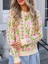 Angel Wings Flower Round Neck Long Sleeve Sweater - Cocoa Yacht Club