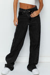 Sky Blue Mid Rise Asymmetrical Waist Wide Leg Jeans