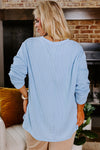 Myosotis Plus Size Ribbed Textured Pocketed Long Sleeve Top