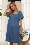 ADORA Square Neck Puff Sleeve Denim Dress