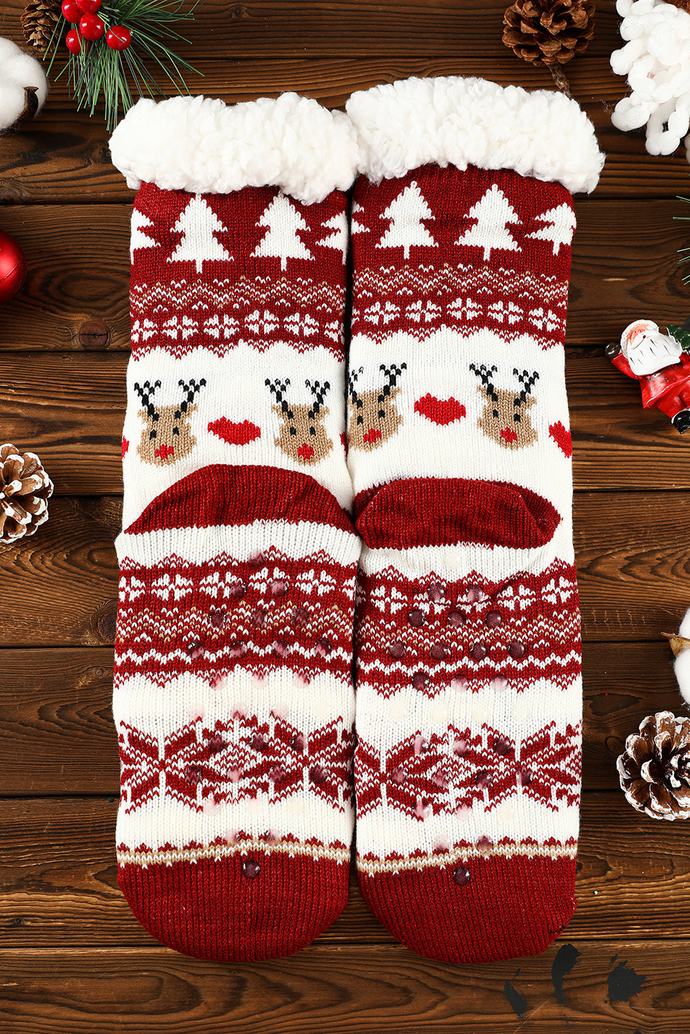 Red Cartoon Santa Claus Christmas Fleece Socks