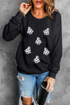 Black Playful Halloween Ghost Patched Loose Pullover Sweatshirt