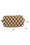 Light French Beige Checkered Knitted Zipper Makeup Bag