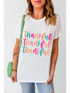 White Colorful Thankful Print Thanksgiving Graphic T-Shirt