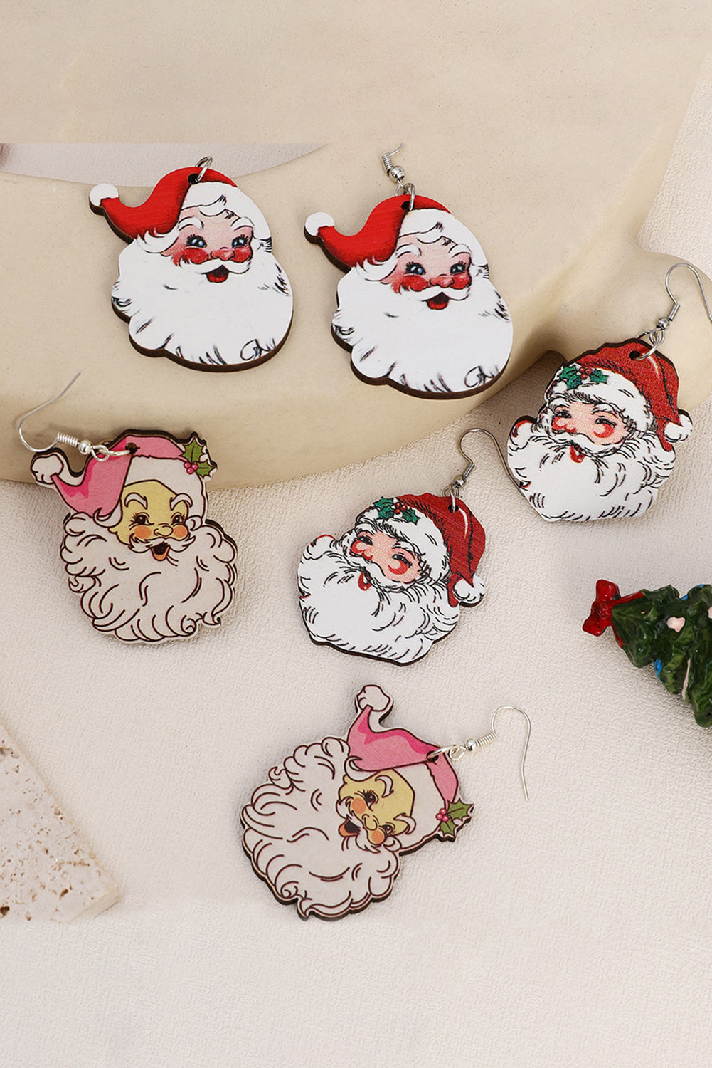 White 3Pcs Christmas Santa Clause Pendant Hook Earrings