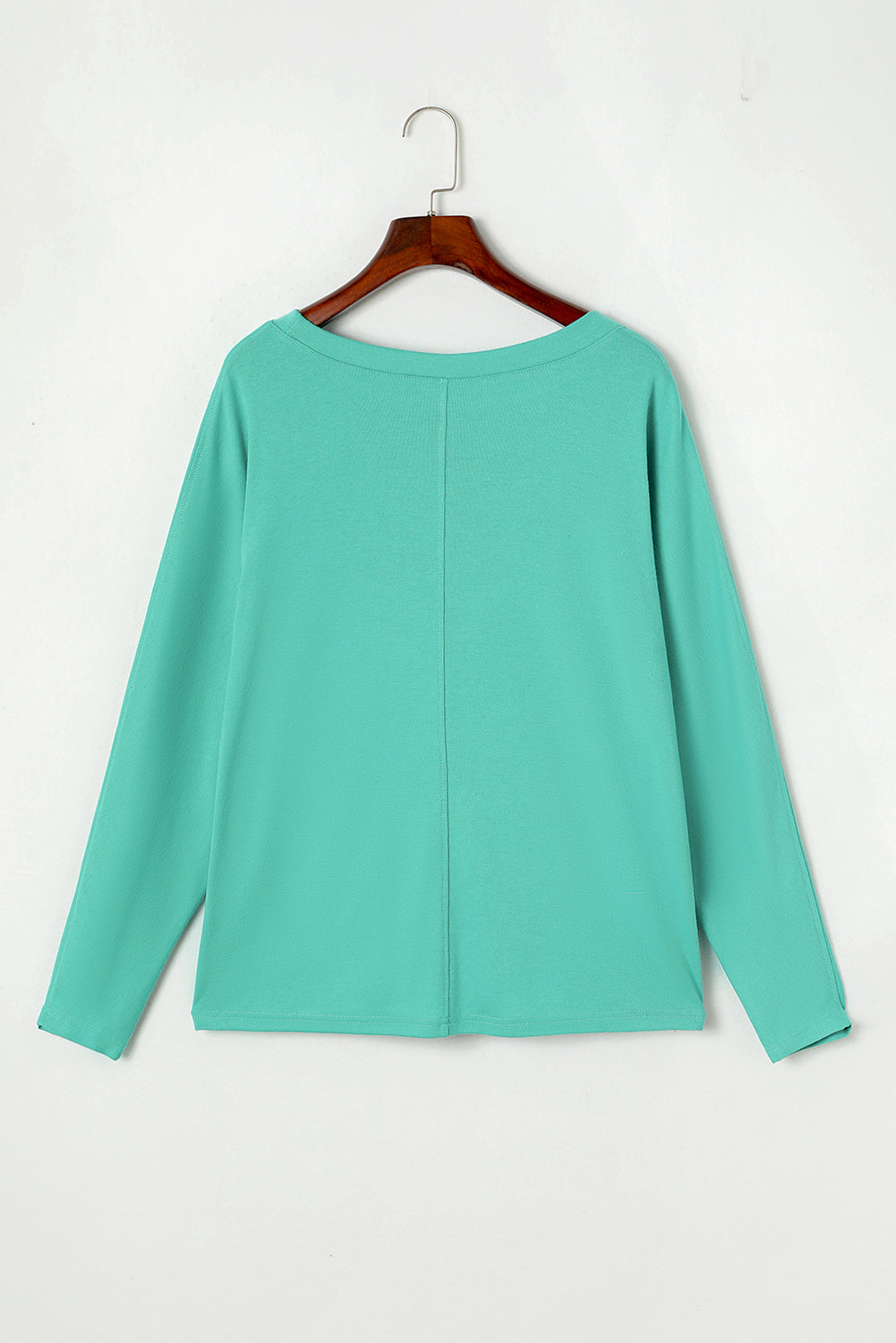 Green Plain Solid Color Casual Seam Long Sleeve Top