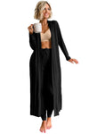 Black Split Long Cardigan and Skinny Pants Loungewear Set