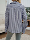 Devine Pocketed Striped Collared Neck Long Sleeve Shirt - Cocoa Yacht Club